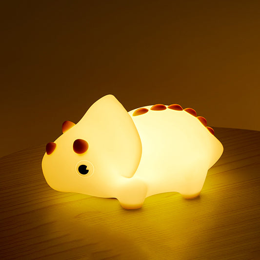 Squishy Silicone Triceratops LED Night Light - Perfect Gift for Kids and Girls