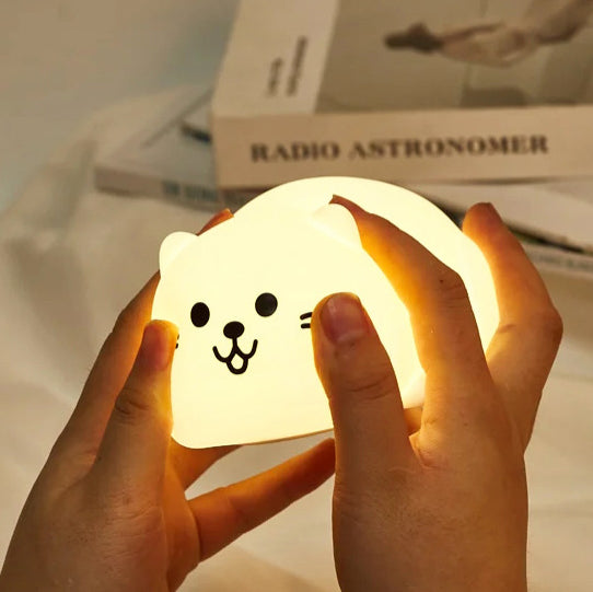 Huggwaii White Kitten Relaxed Silicone Squishy Night Light Lying Down Perfect Gift