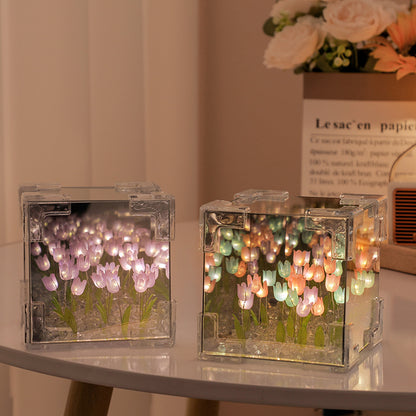 Handgefertigte DIY Tulpen Spiegel LED Nachtlicht für Geschenk USB Stecker Plug-In Tulpen Lampe