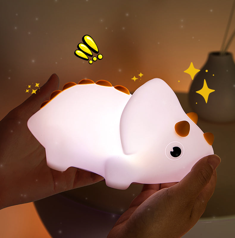 Squishy Silicone Triceratops LED Night Light - Perfect Gift for Kids and Girls