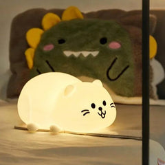 Huggwaii White Kitten Relaxed Silicone Squishy Night Light Lying Down Perfect Gift