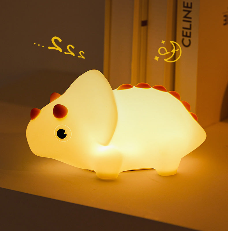 Squishy Silicone Triceratops LED Night Light - Perfect Gift for Kids and Girls