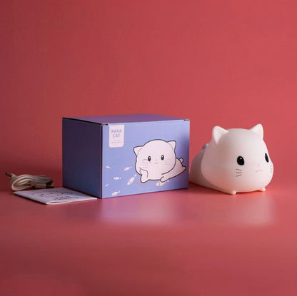 Little Kitten Cat Night Light Big Head Cute Lamp Lying Soft Silicone Perfect Gift