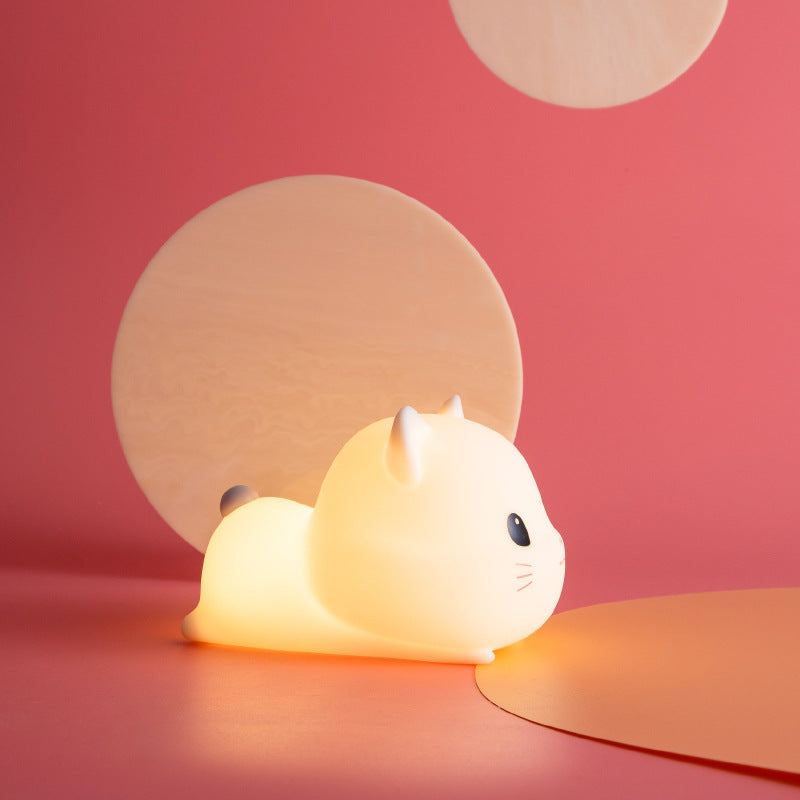 Little Kitten Cat Night Light Big Head Cute Lamp Lying Soft Silicone Perfect Gift