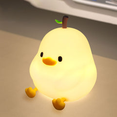 Pear-Shaped Duck Silicone Squishy Night Light Leaf Top Animal Lamp Perfect Gift