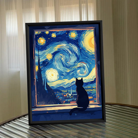 Veilleuse peinture chat avec haut-parleur Bluetooth, cadre d'art LED à brancher pour chambre, bureau ou cadeau