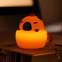 Mini Capybara LED Keychain Night Light Silicone Squishy Coffee Cup USB Rechargeable Lamp