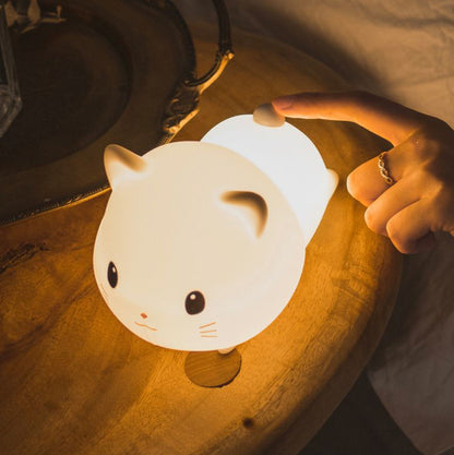 Little Kitten Cat Night Light Big Head Cute Lamp Lying Soft Silicone Perfect Gift