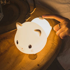 Little Kitten Cat Night Light Big Head Cute Lamp Lying Soft Silicone Perfect Gift