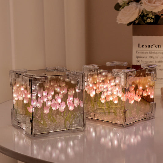Handgefertigte DIY Tulpen Spiegel LED Nachtlicht für Geschenk USB Stecker Plug-In Tulpen Lampe