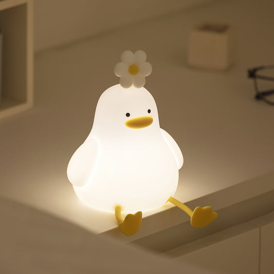 Kawaii Flower Duck LED Squishy Night Light For Gift USB Rechargeable Duck Lamp