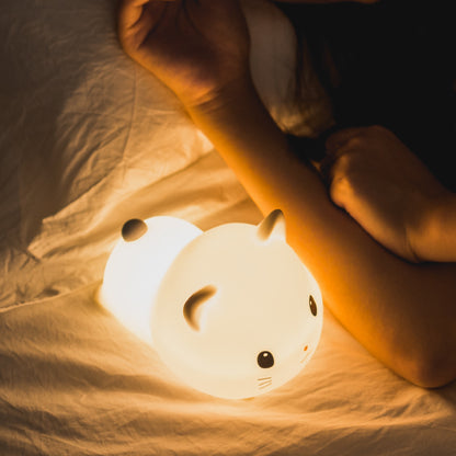 Little Kitten Cat Night Light Big Head Cute Lamp Lying Soft Silicone Perfect Gift