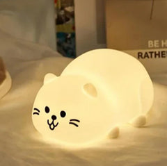 Huggwaii White Kitten Relaxed Silicone Squishy Night Light Lying Down Perfect Gift