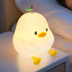 Pear-Shaped Duck Silicone Squishy Night Light Leaf Top Animal Lamp Perfect Gift