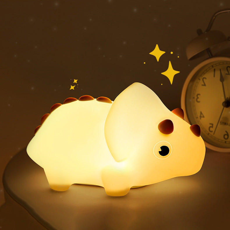 Squishy Silicone Triceratops LED Night Light - Perfect Gift for Kids and Girls