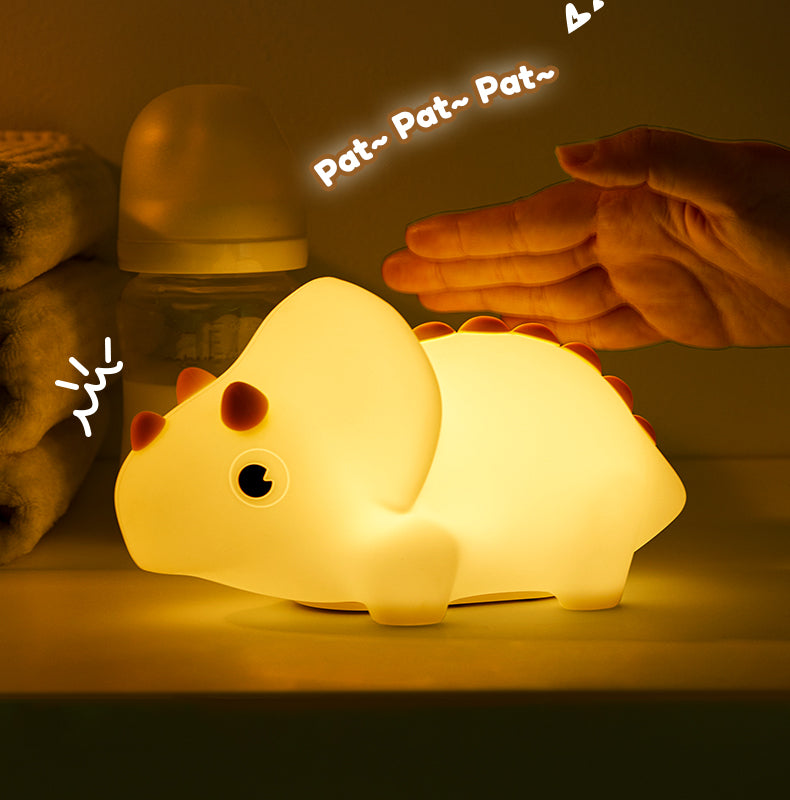 Squishy Silicone Triceratops LED Night Light - Perfect Gift for Kids and Girls