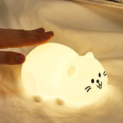 Huggwaii White Kitten Relaxed Silicone Squishy Night Light Lying Down Perfect Gift