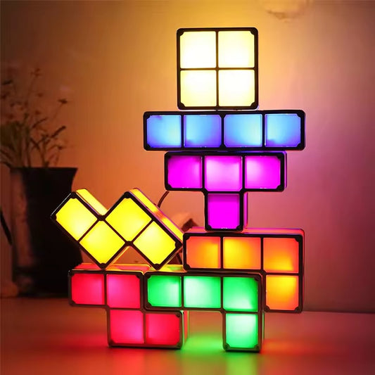 DIY Tetris Stackable Night Light LED Puzzle Gift 7 Colors 3D Tangram Light