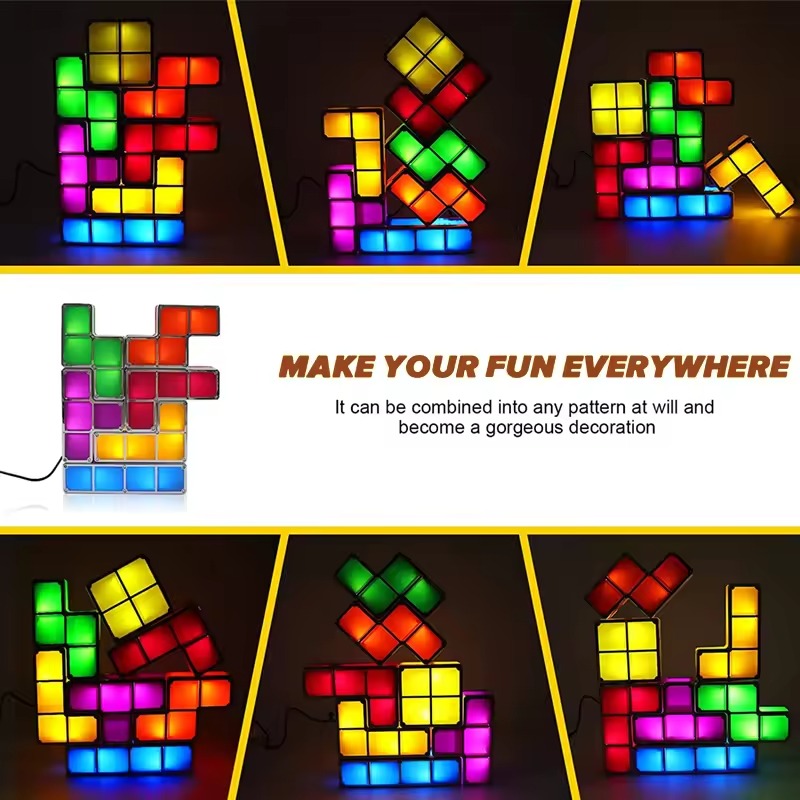 DIY Tetris Stackable Night Light LED Puzzle Gift 7 Colors 3D Tangram Light