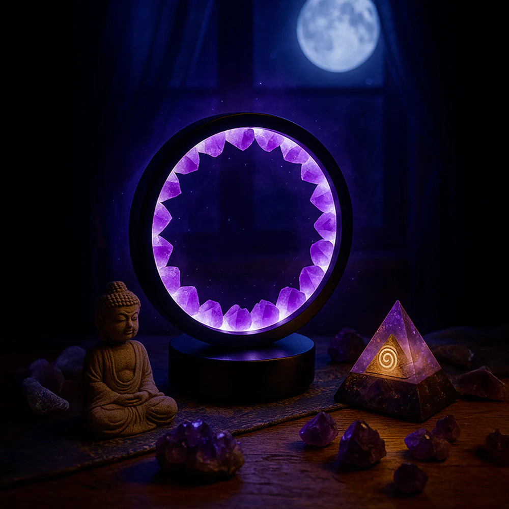 Amethyst Energy Crystal Cluster Ring Light Circle of Calm Healing Inner Peace