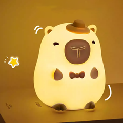 Huggwaii Capybara Silicone Squishy Night Light with Mini Hat and Bow Tie Perfect Gift