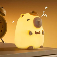 Huggwaii Capybara Silicone Squishy Night Light with Mini Hat and Bow Tie Perfect Gift