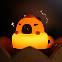 Mini Capybara LED Keychain Night Light Silicone Squishy Coffee Cup USB Rechargeable Lamp