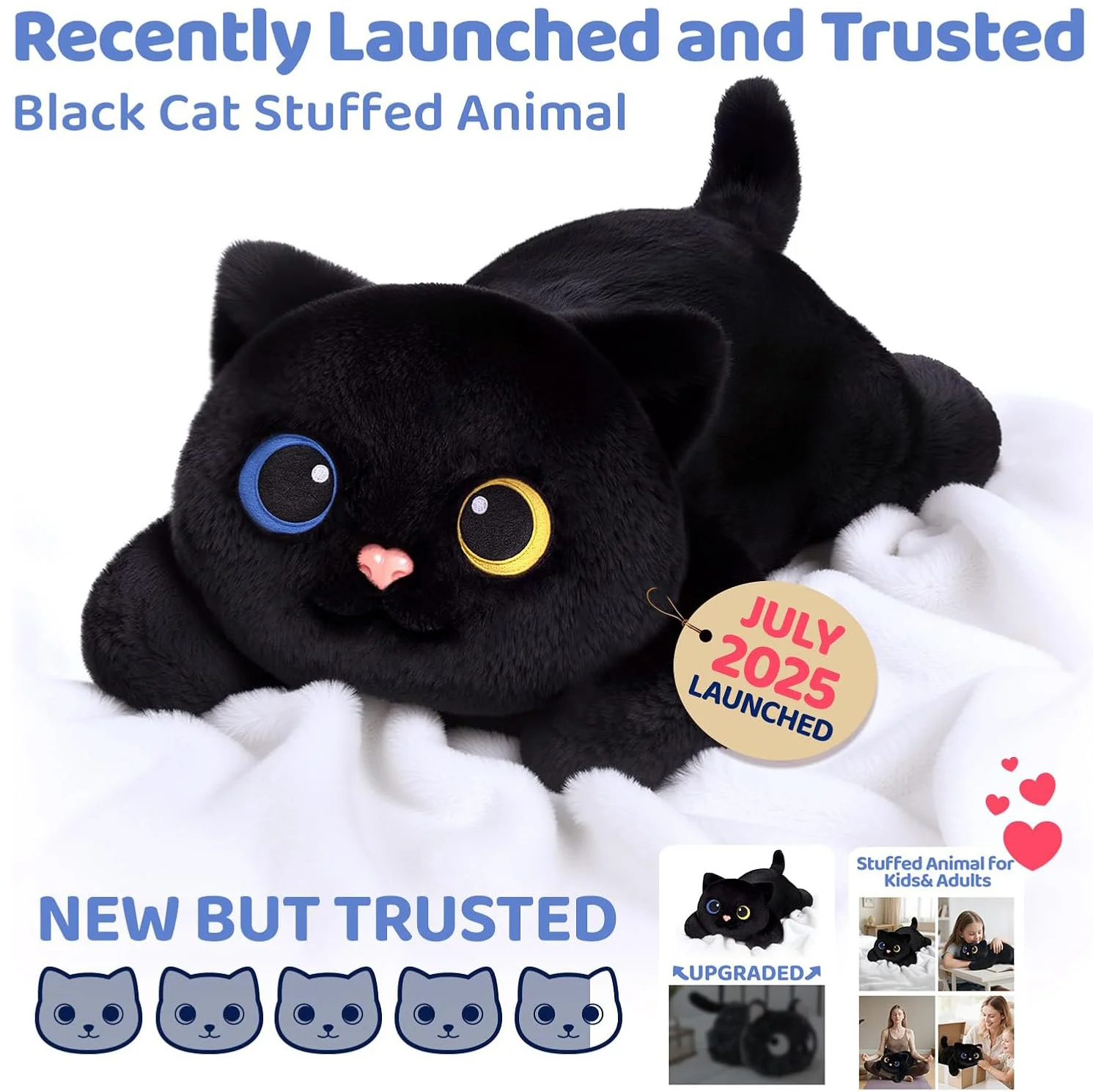 Mewaii® 5lb Weighted Stuffed Animals with Microwavable Heating Pad -  Adjustable, Heatable & Coolable Plush for Realistic Hug（Black Cat，23 INCH）