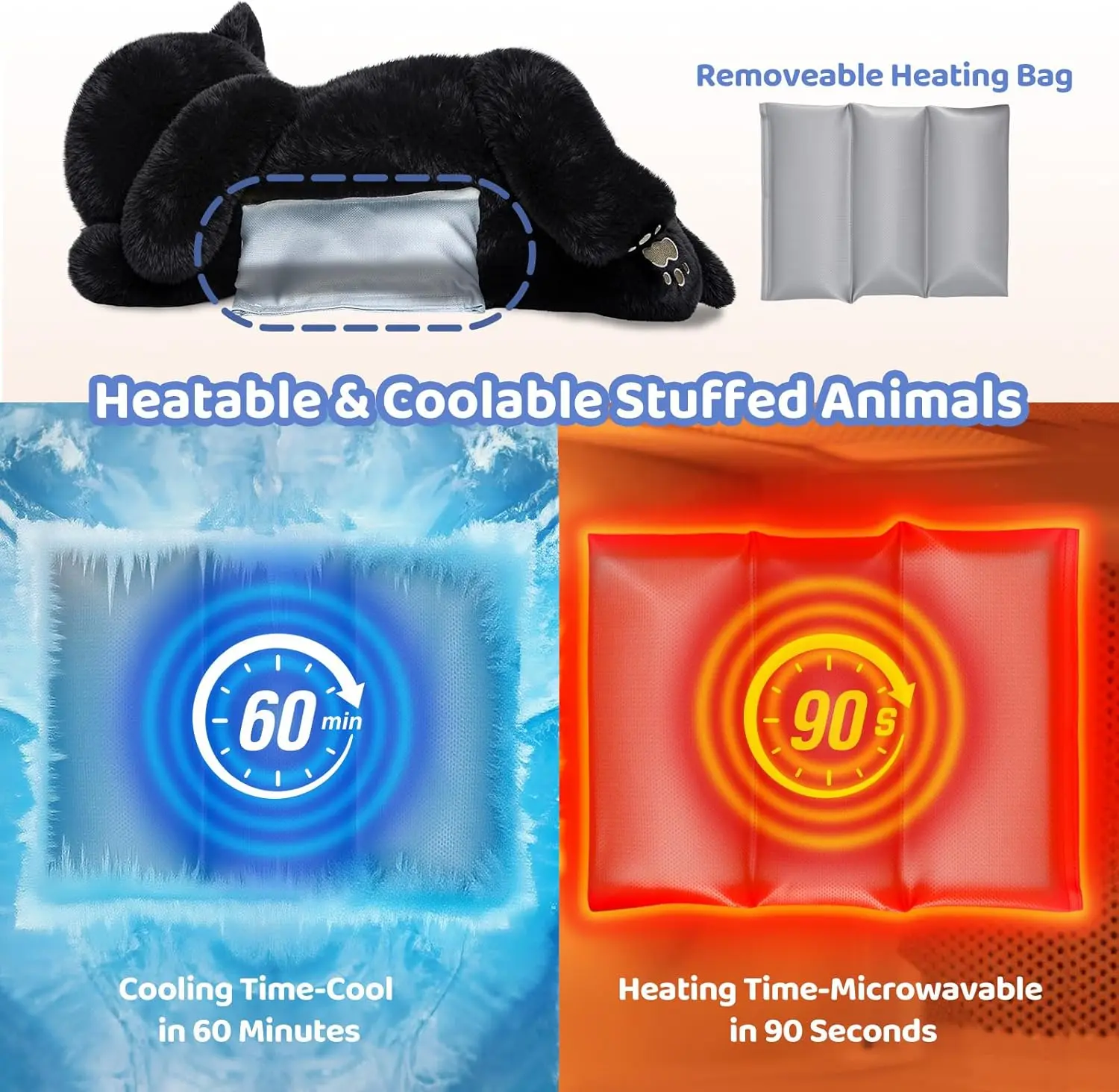 Mewaii® 5lb Weighted Stuffed Animals with Microwavable Heating Pad -  Adjustable, Heatable & Coolable Plush for Realistic Hug（Black Cat，23 INCH）