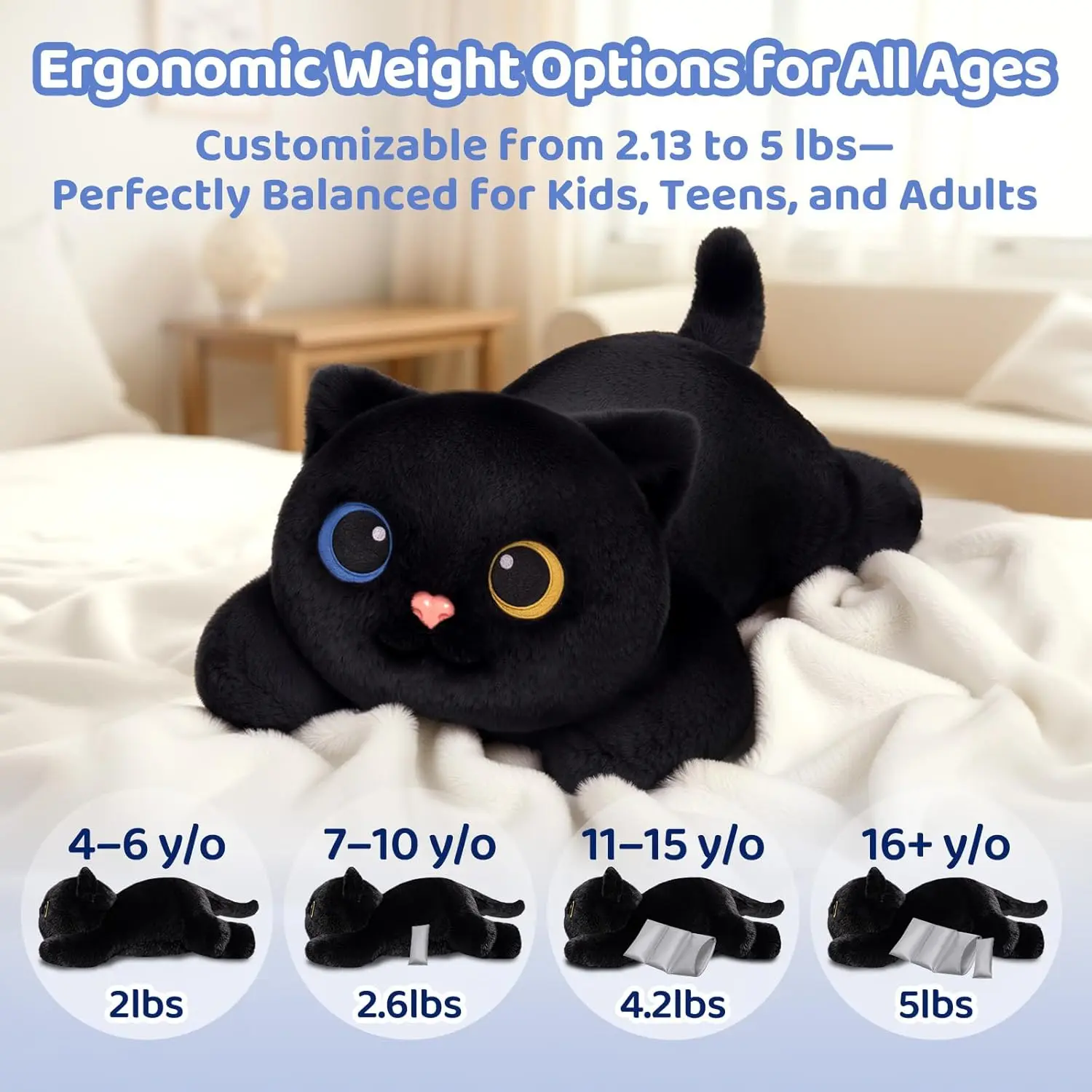 Mewaii® 5lb Weighted Stuffed Animals with Microwavable Heating Pad -  Adjustable, Heatable & Coolable Plush for Realistic Hug（Black Cat，23 INCH）