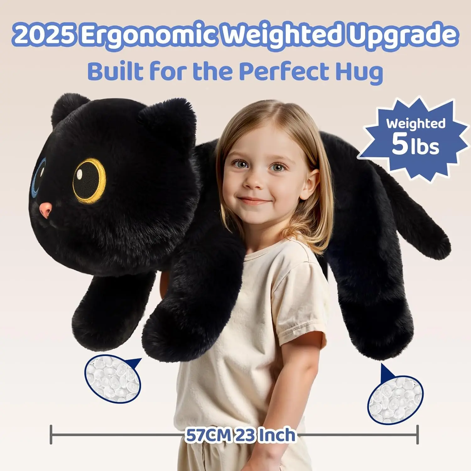 Mewaii® 5lb Weighted Stuffed Animals with Microwavable Heating Pad -  Adjustable, Heatable & Coolable Plush for Realistic Hug（Black Cat，23 INCH）