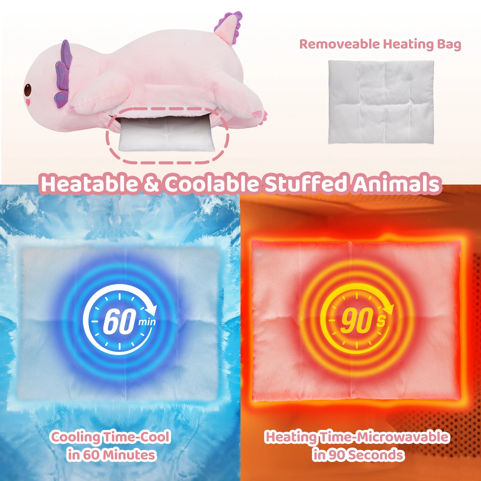 MeWaii® Weighted Stuffed Animals 4.0 Lbs – Axolotl Plush, Microwavable Plush Heating Pad for Removable Inner Pad, Gift for Kids & Adults