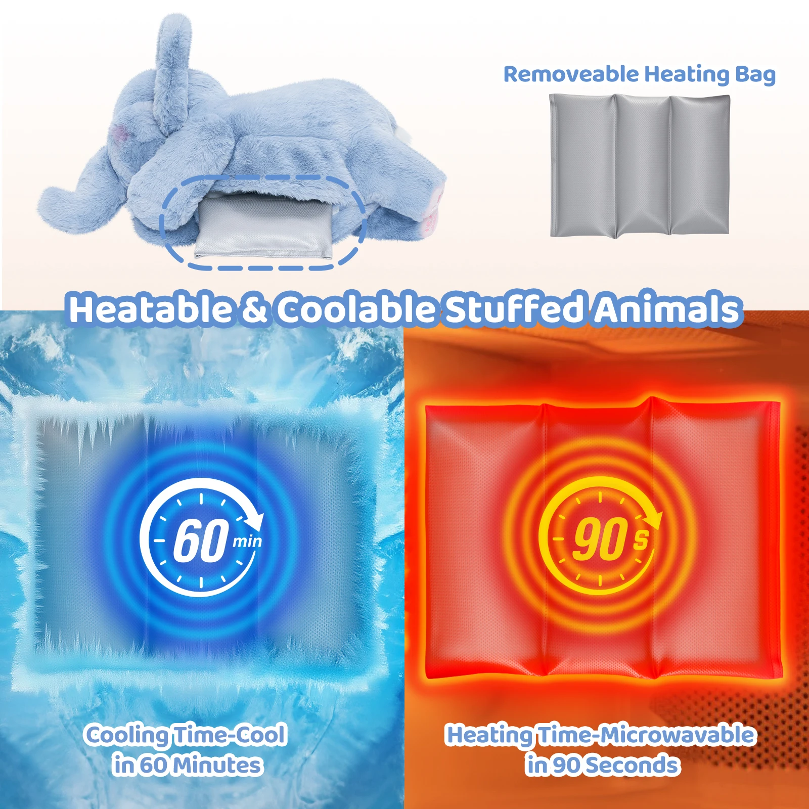 MeWaii® 5lbs Elephant Weighted Stuffed Animal  – Microwavable Plush Heating Pad for Removable Inner Pad, Relaxing Best Gift