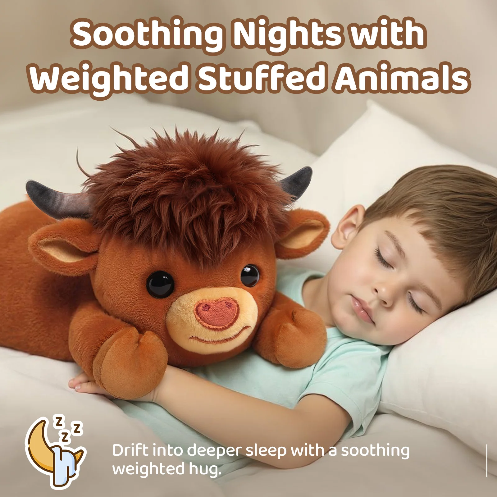 MeWaii® Highland Cow Weighted Stuffed Animal 5lbs – Microwavable Plush Heating Pad for Anxiety Relief, Cramps & Sleep Gift