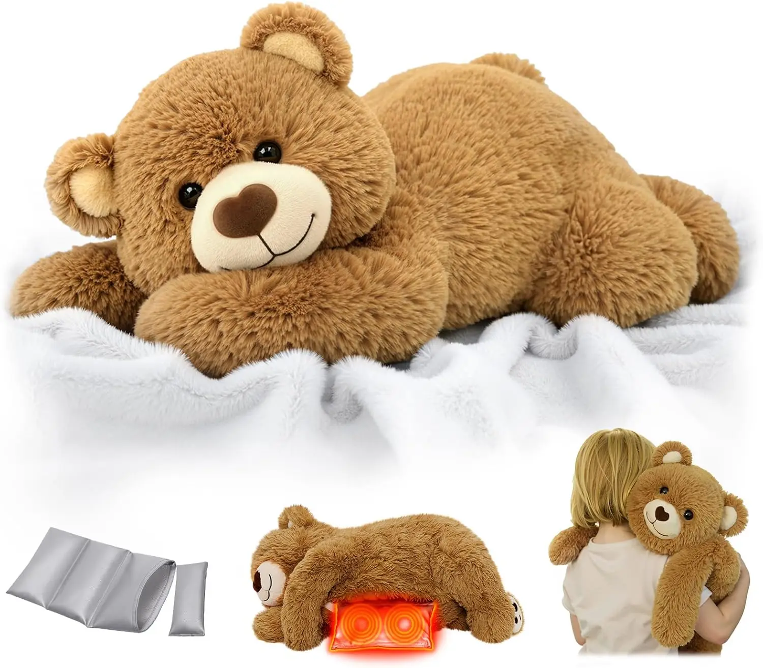 Mewaii® 5lbs Brown Bear Weighted Stuffed Animal  – Microwavable Plush Heating Pad for Removable Inner Pad, Best Gift Kids & Adults