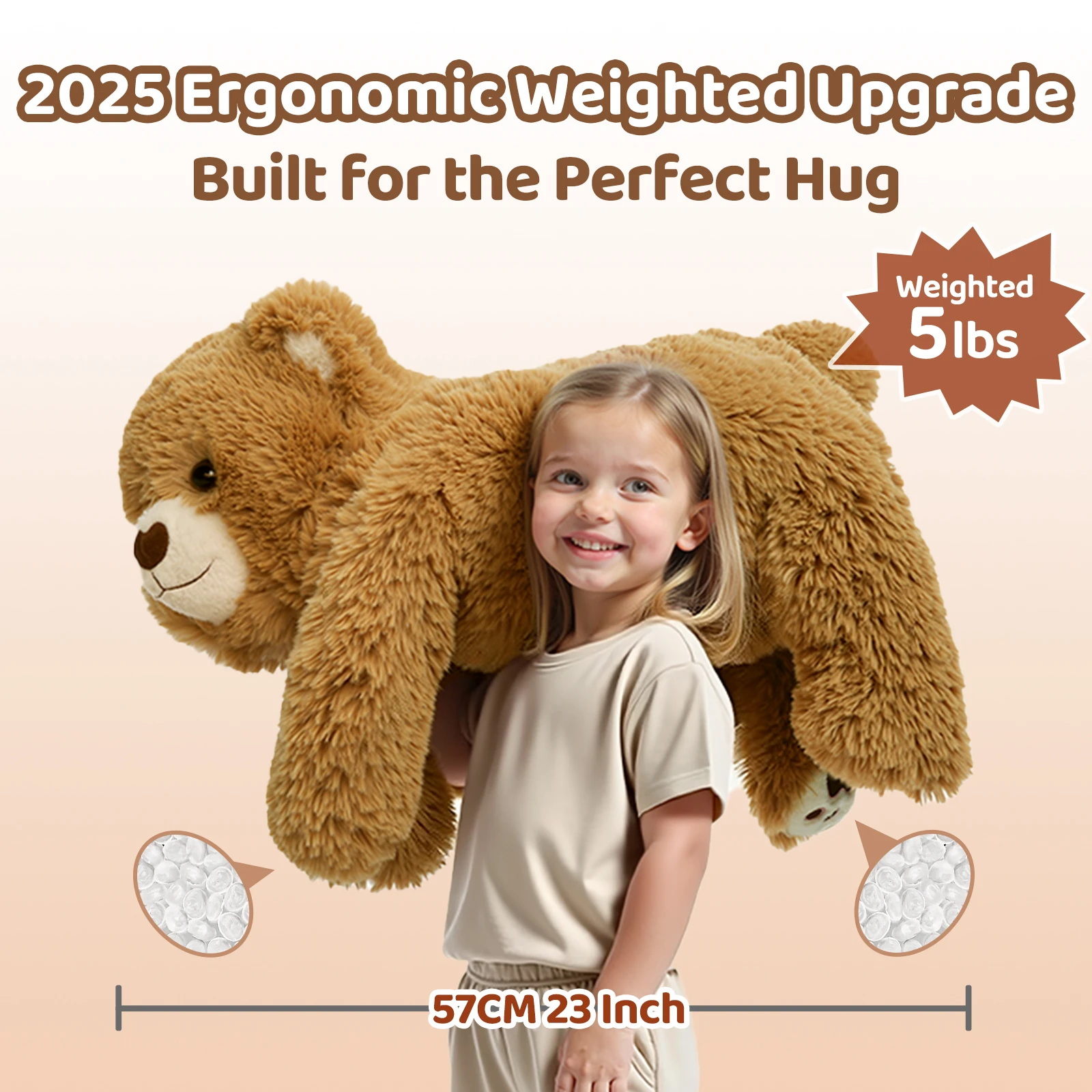 Mewaii® 5lbs Brown Bear Weighted Stuffed Animal  – Microwavable Plush Heating Pad for Removable Inner Pad, Best Gift Kids & Adults