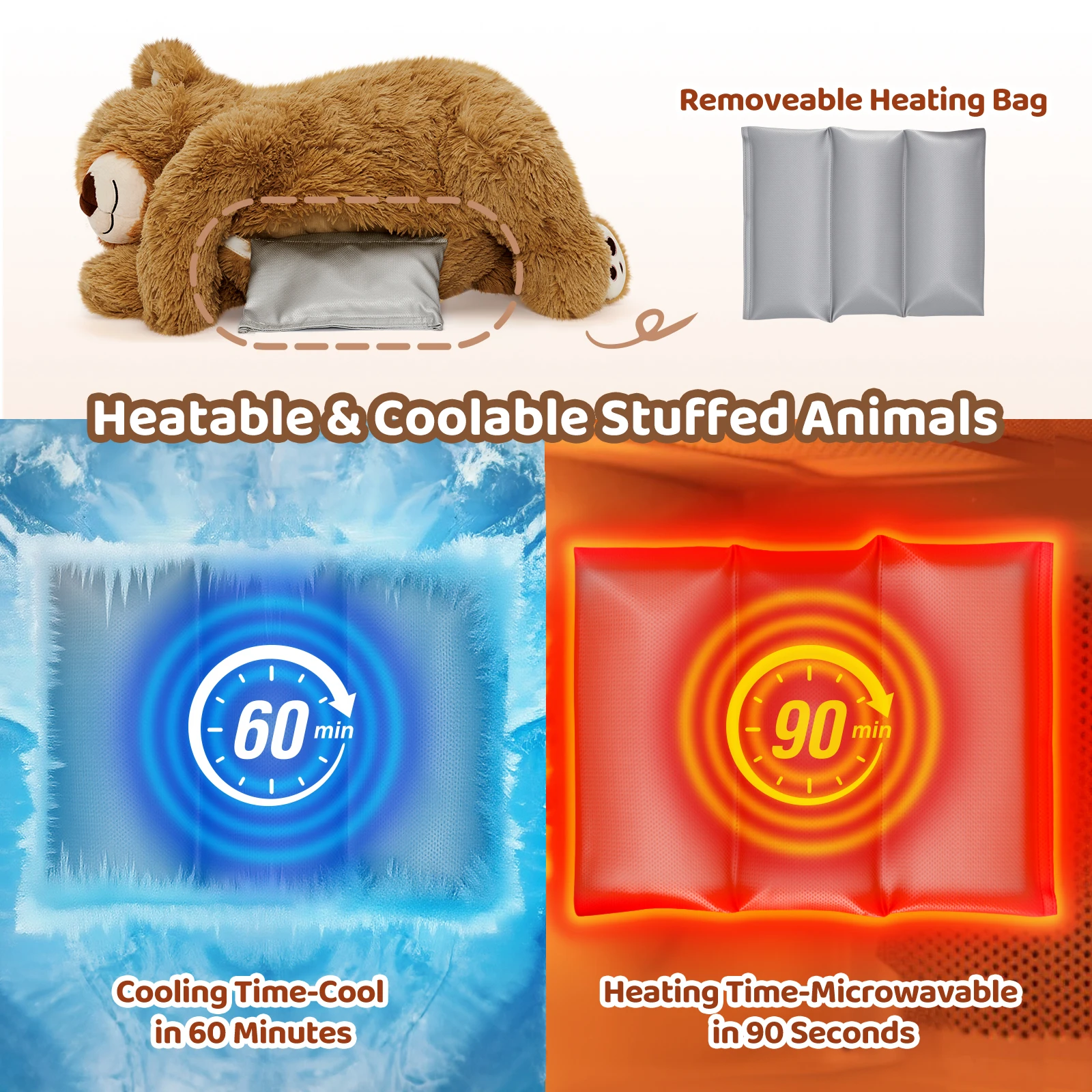 Mewaii® 5lbs Brown Bear Weighted Stuffed Animal  – Microwavable Plush Heating Pad for Removable Inner Pad, Best Gift Kids & Adults