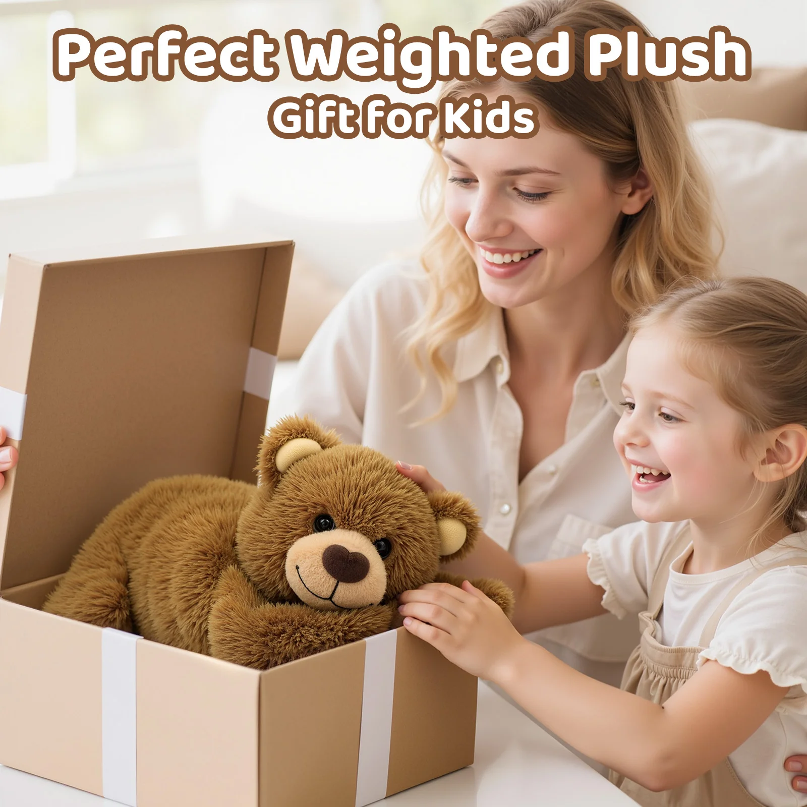 Mewaii® 5lbs Brown Bear Weighted Stuffed Animal  – Microwavable Plush Heating Pad for Removable Inner Pad, Best Gift Kids & Adults