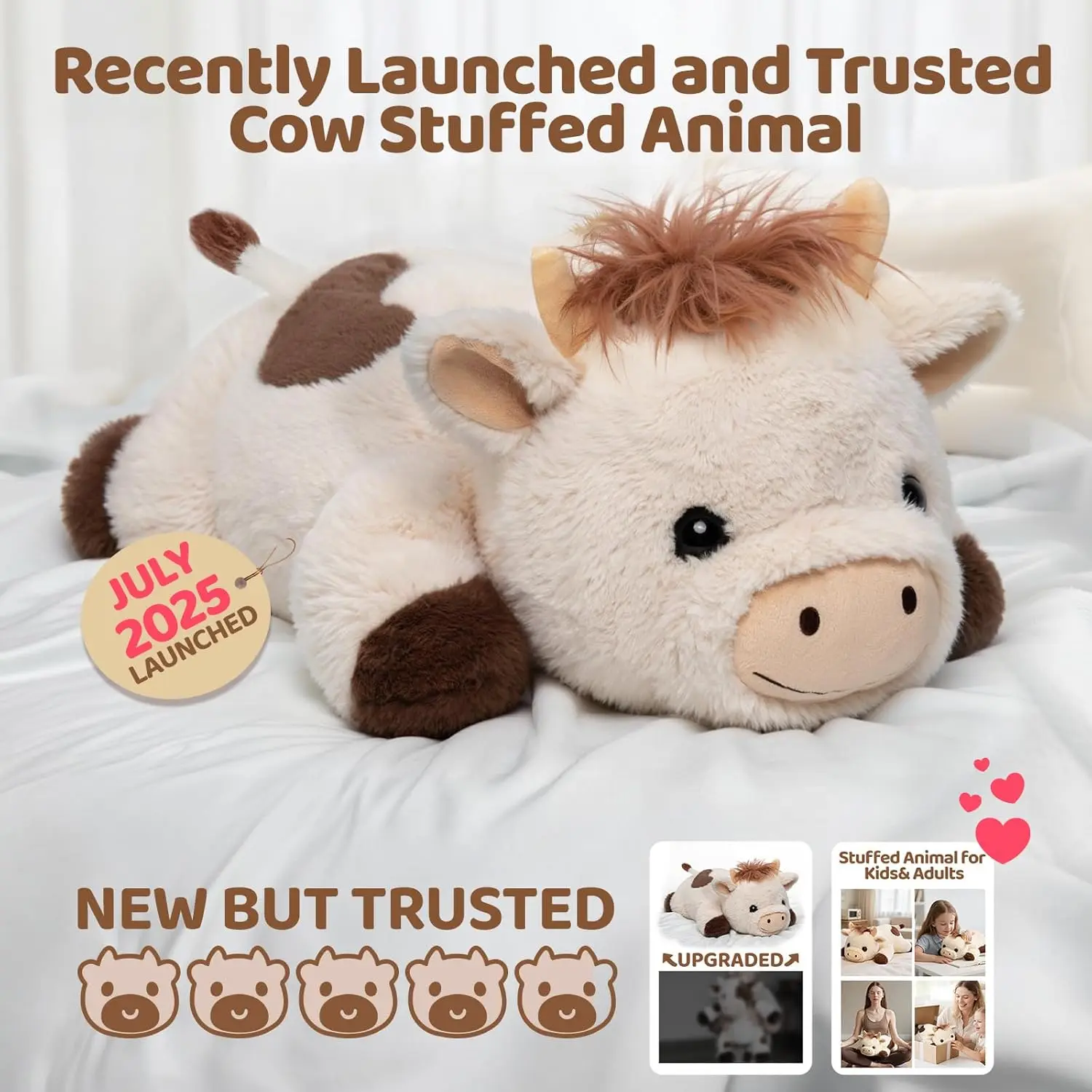 MeWaii® 5lbs Cow Weighted Stuffed Animal – Microwavable Plush Heating Pad for Removable Inner Pad, Best Gift Kids & Adults