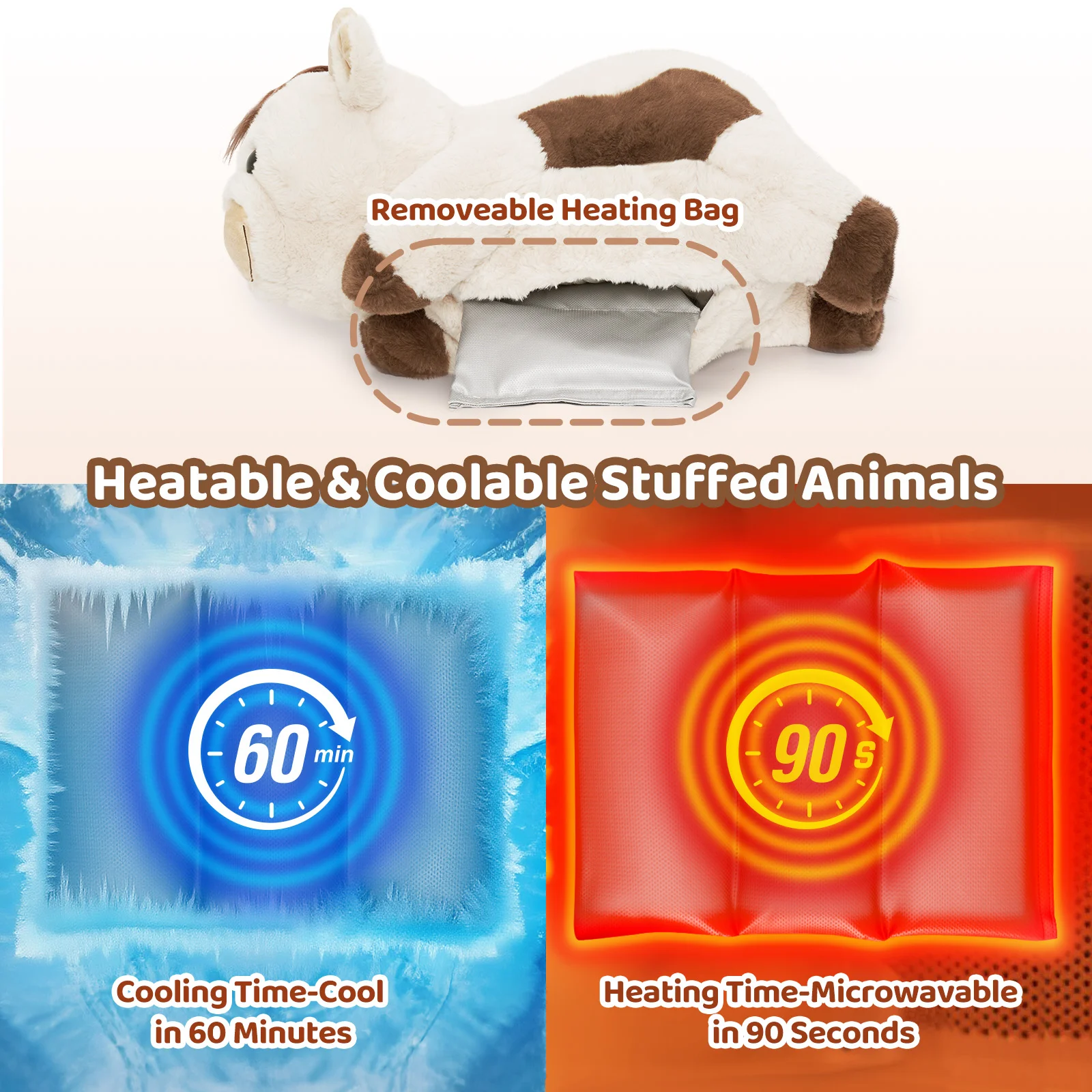 MeWaii® 5lbs Cow Weighted Stuffed Animal – Microwavable Plush Heating Pad for Removable Inner Pad, Best Gift Kids & Adults