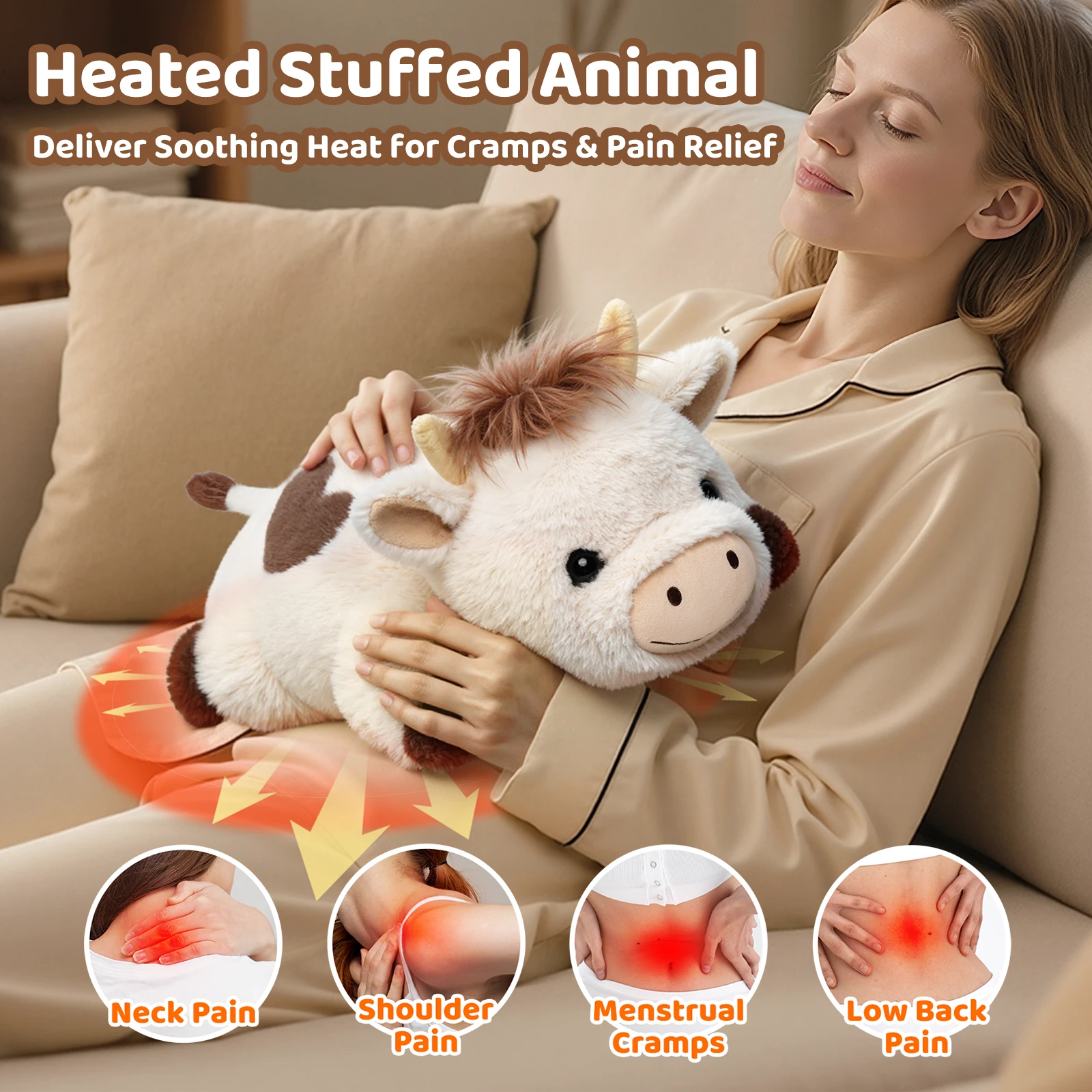 MeWaii® 5lbs Cow Weighted Stuffed Animal – Microwavable Plush Heating Pad for Removable Inner Pad, Best Gift Kids & Adults