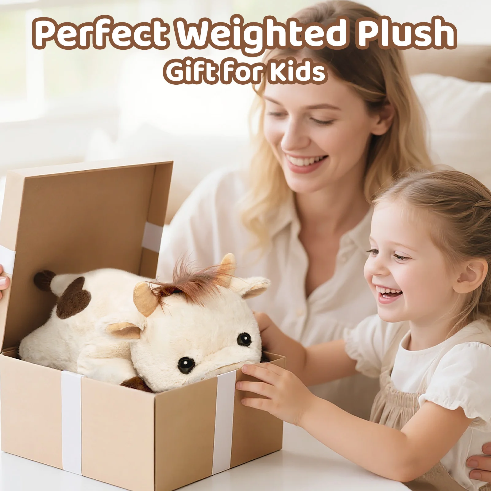 MeWaii® 5lbs Cow Weighted Stuffed Animal – Microwavable Plush Heating Pad for Removable Inner Pad, Best Gift Kids & Adults