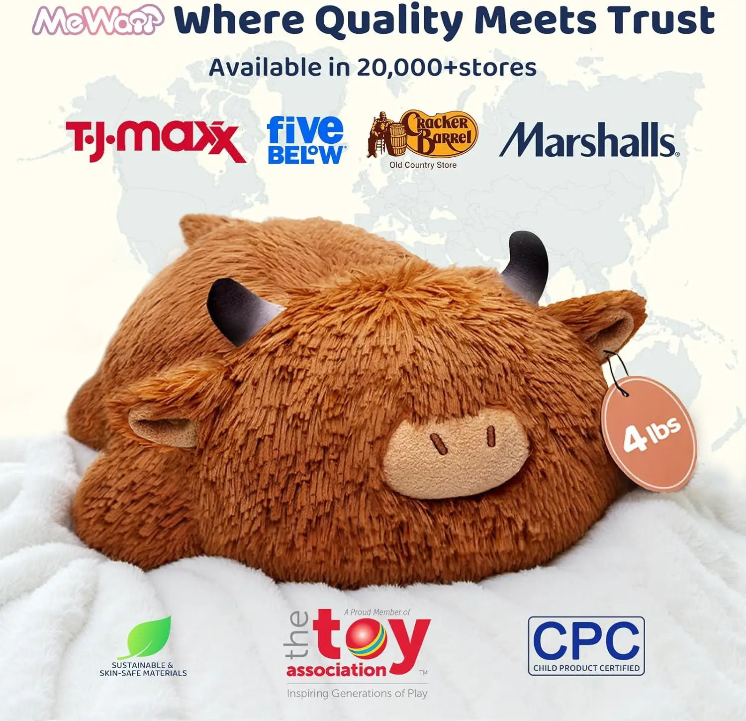 MeWaii® 4lbs Highland Cow Weighted Stuffed Animal – Calming Hug Plush for Stress Relief & Sleep, Soft Gift for Kids & Adults