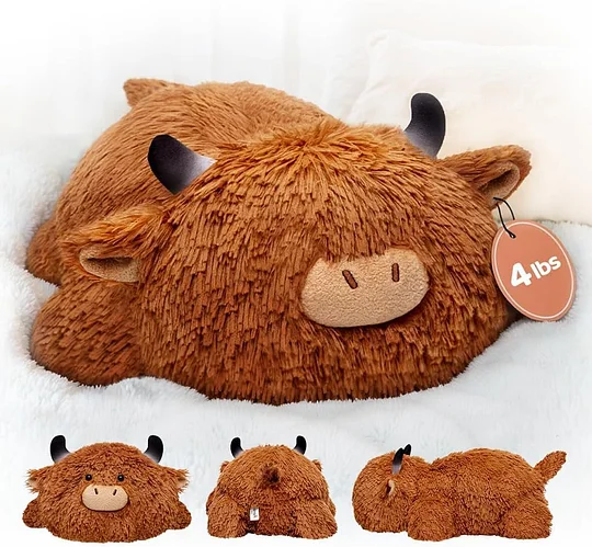 MeWaii® 5lbs Highland Cow Weighted Stuffed Animal  – Microwavable Plush Heating Pad for Anxiety Relief, Cramps & Sleep Gift