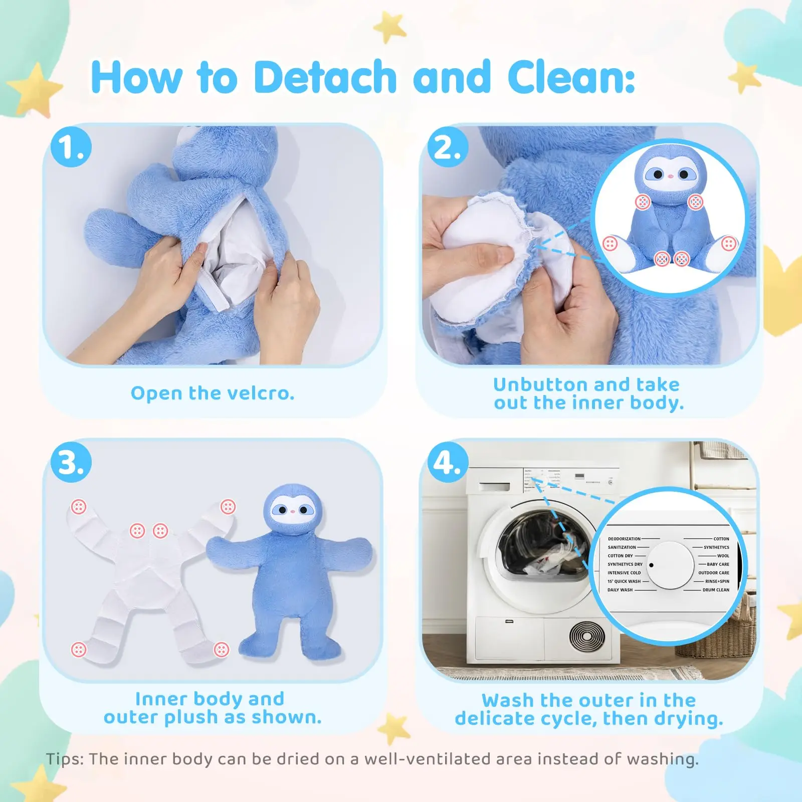 MeWaii® Cute Weighted Stuffed Animals Kawaii Weighted Blue Sloth Plush Toys Pillow Squishy Toy 18 inches