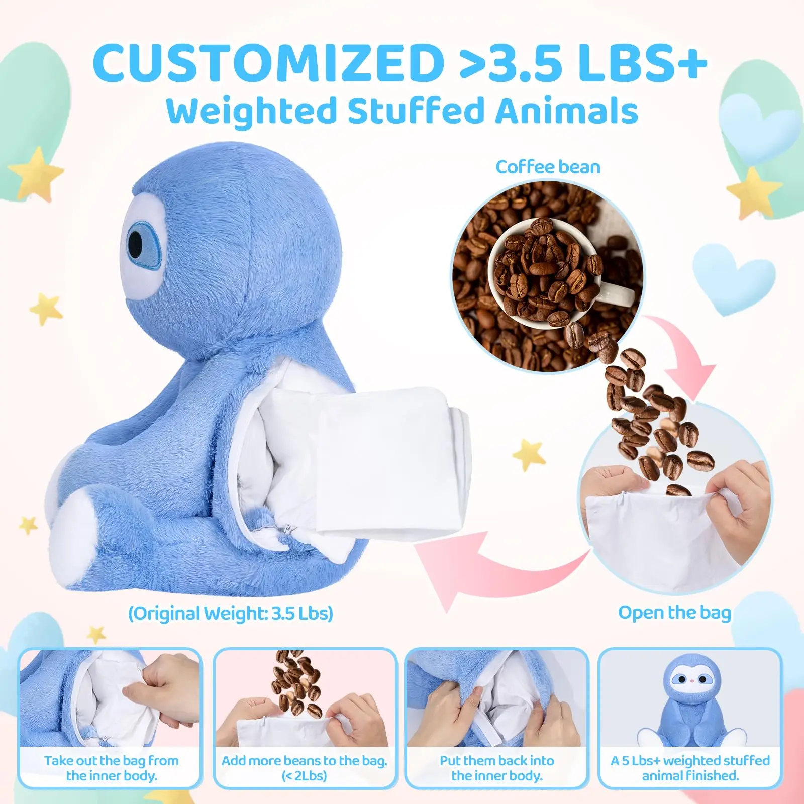 MeWaii® Cute Weighted Stuffed Animals Kawaii Weighted Blue Sloth Plush Toys Pillow Squishy Toy 18 inches