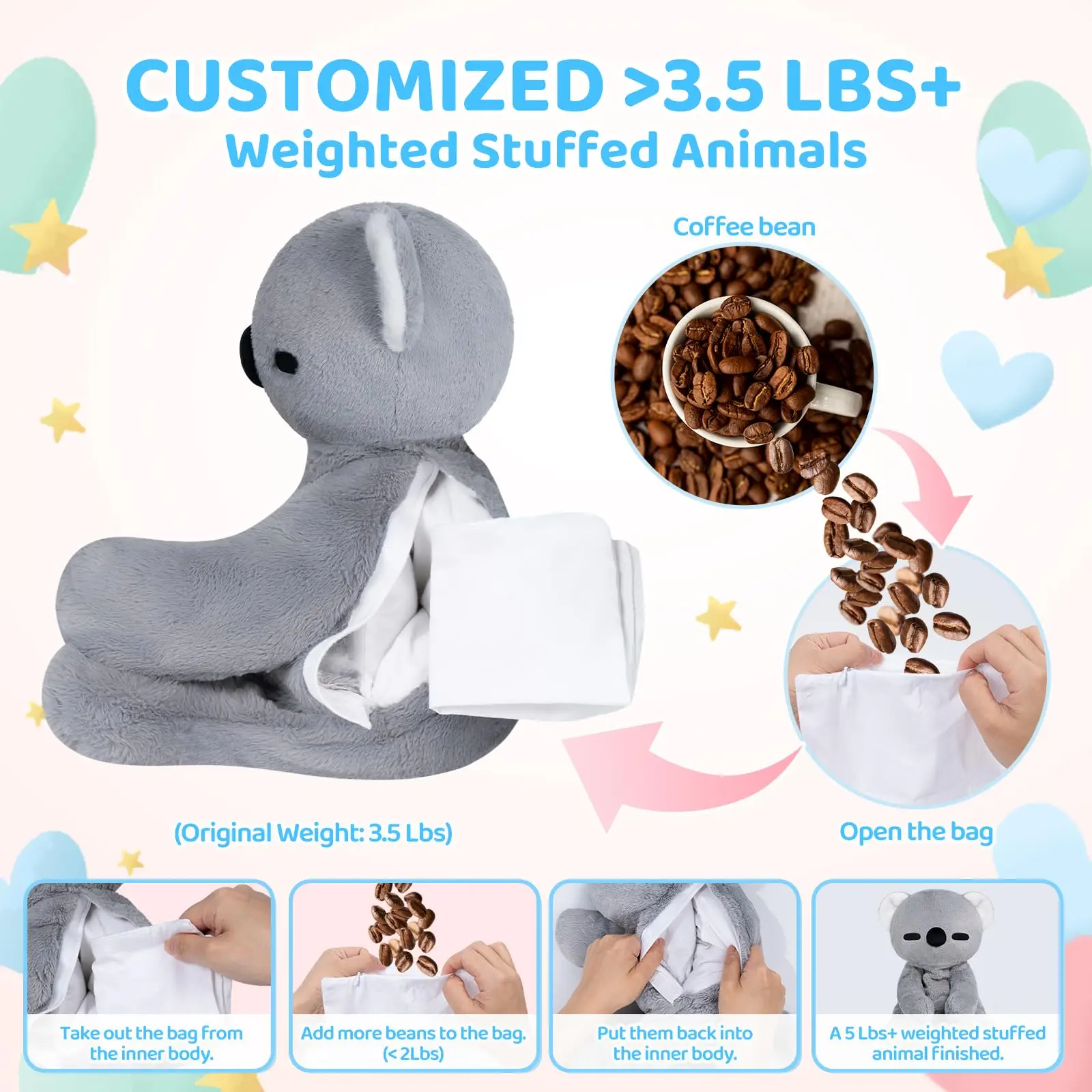 MeWaii® Cute Weighted Stuffed Animals Kawaii Weighted Koala Plush Toys Pillow Squishy Toy 18 inches