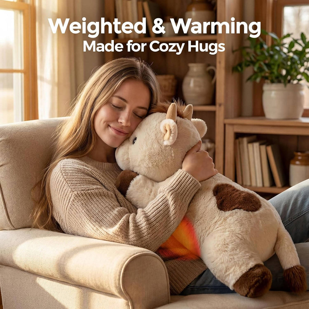 MeWaii® Pasture Cow Weighted Stuffed Animal with Microwavable Heating Pad