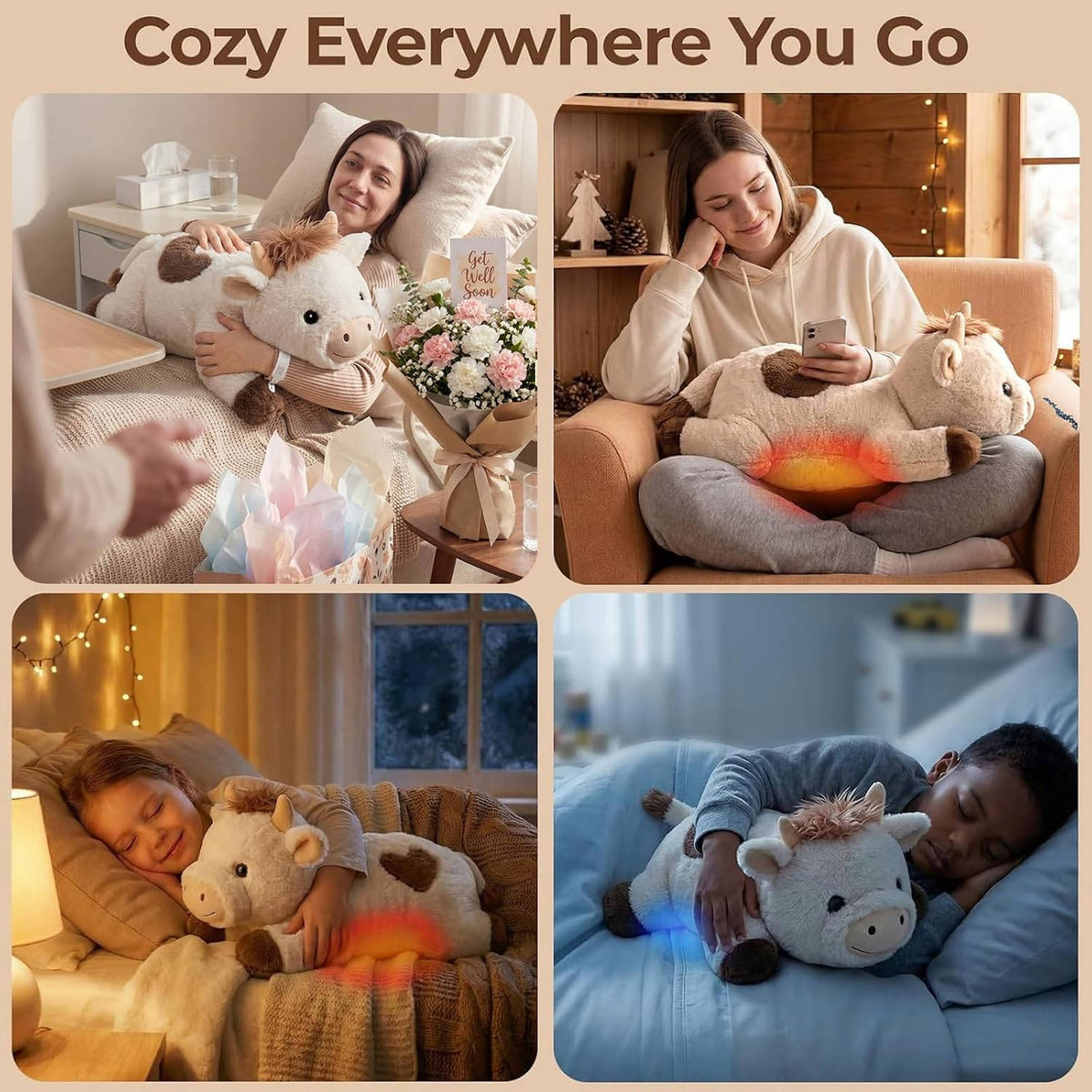 MeWaii® Pasture Cow Weighted Stuffed Animal with Microwavable Heating Pad