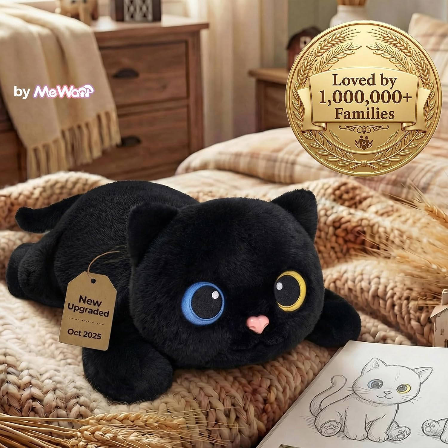 MeWaii® Black Cat Weighted Stuffed Animal with Microwavable Heating Pad
